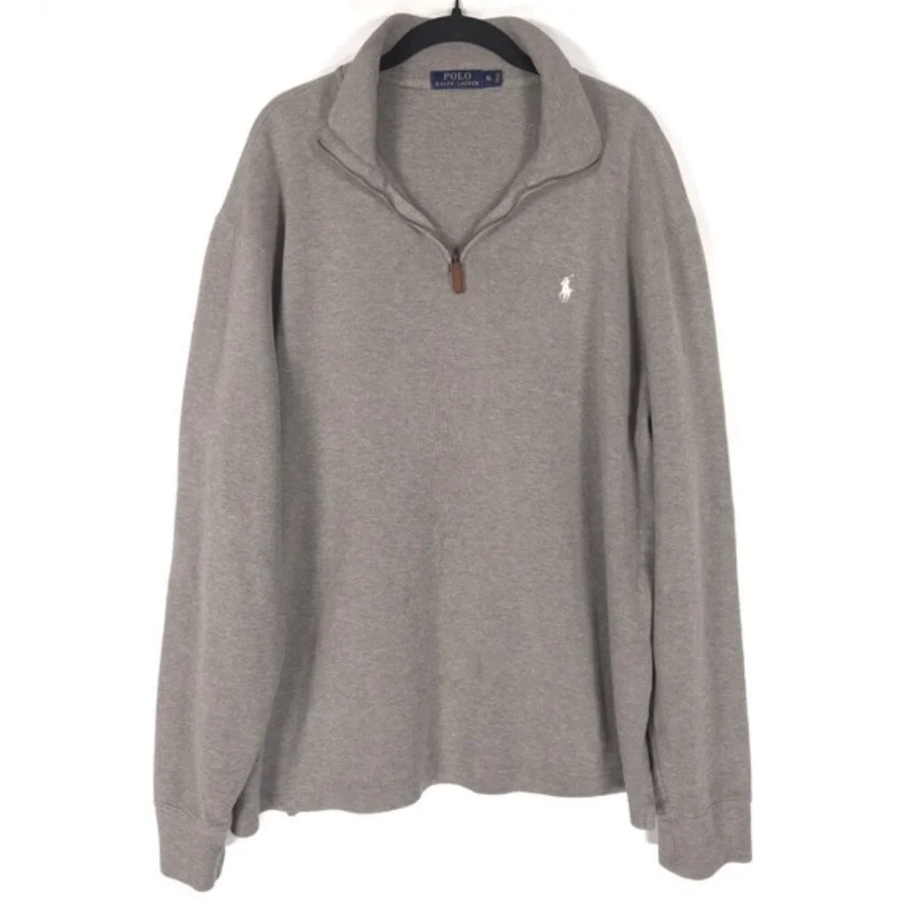POLO RALPH LAUREN Men’s 1/4 Zip Pullover Sweater Gray‎ 100% Cotton Size XL